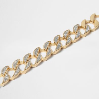 Gold tone glitter chain link bracelet
